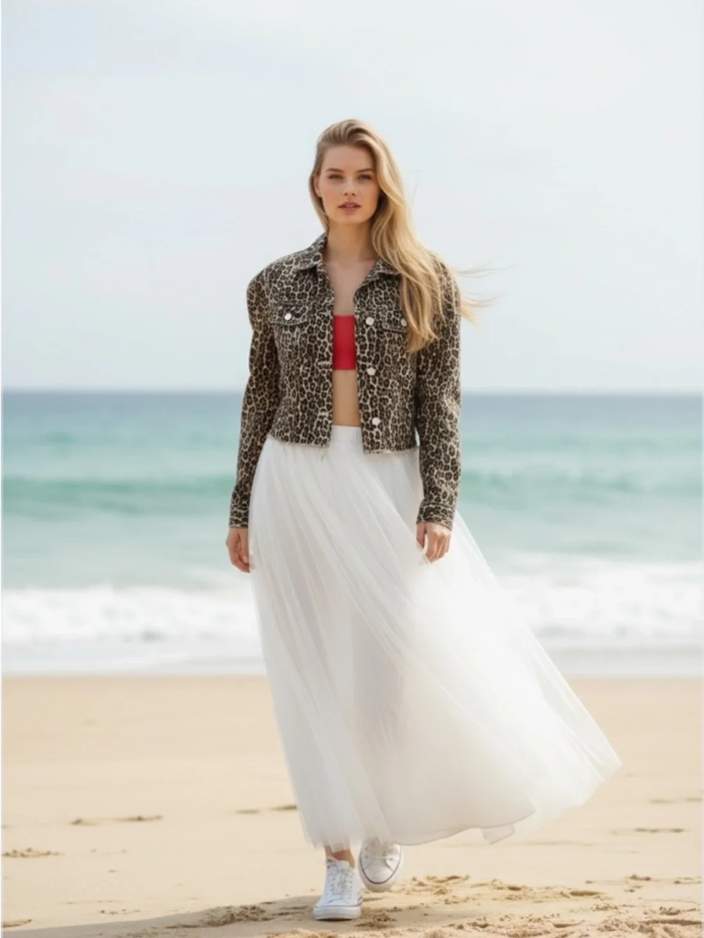 Free People Leopard Print Cropped Jean Jacket - Picture 1 of 1